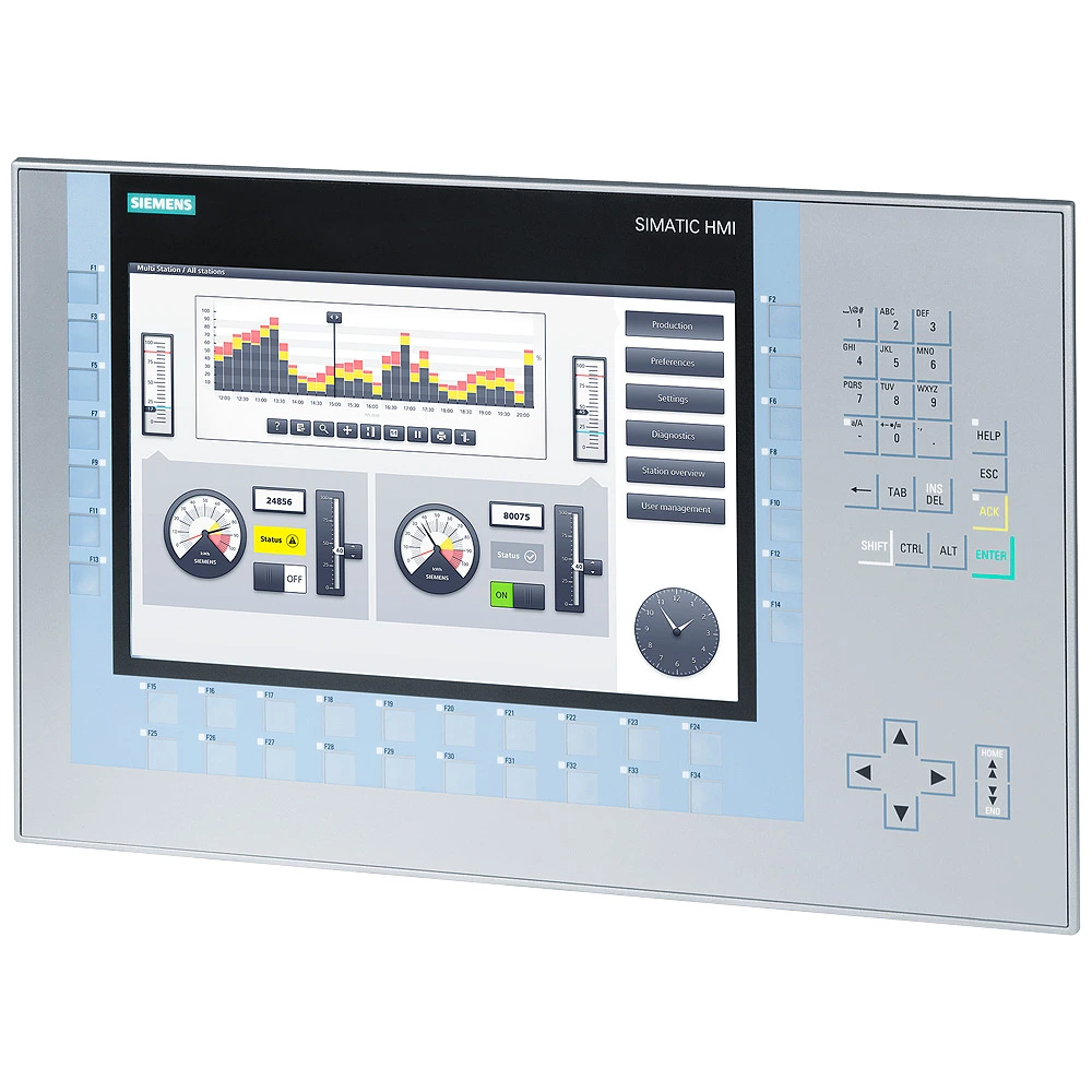 SIMATIC HMI KP1200 Comfort, Comfort Panel, key operation, 12" widescreen TFT display, 16 million colors, PROFINET interface, MPI/PROFIBUS DP interface, 12 MB configuration memory, Windows CE 6.0, configurable from WinCC Comfort V11 (6AV2124-1MC01-0AX0)